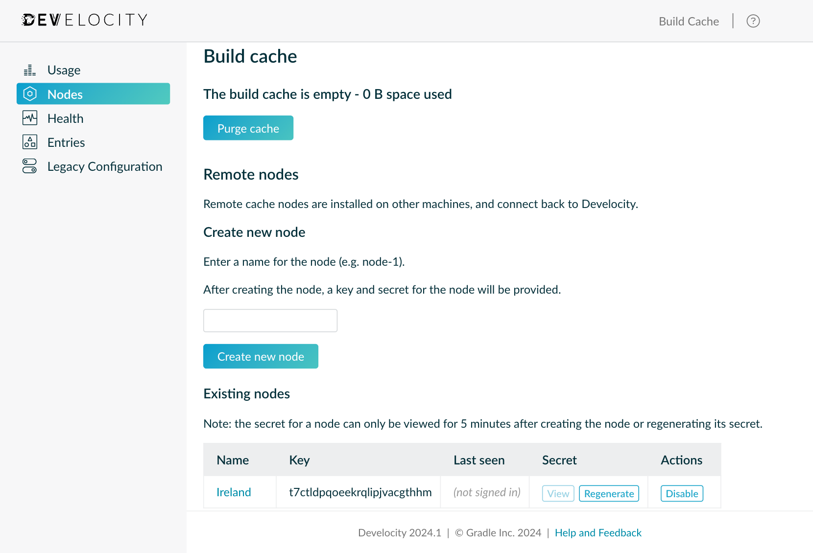 Remote Build Cache node Administration Dashboard