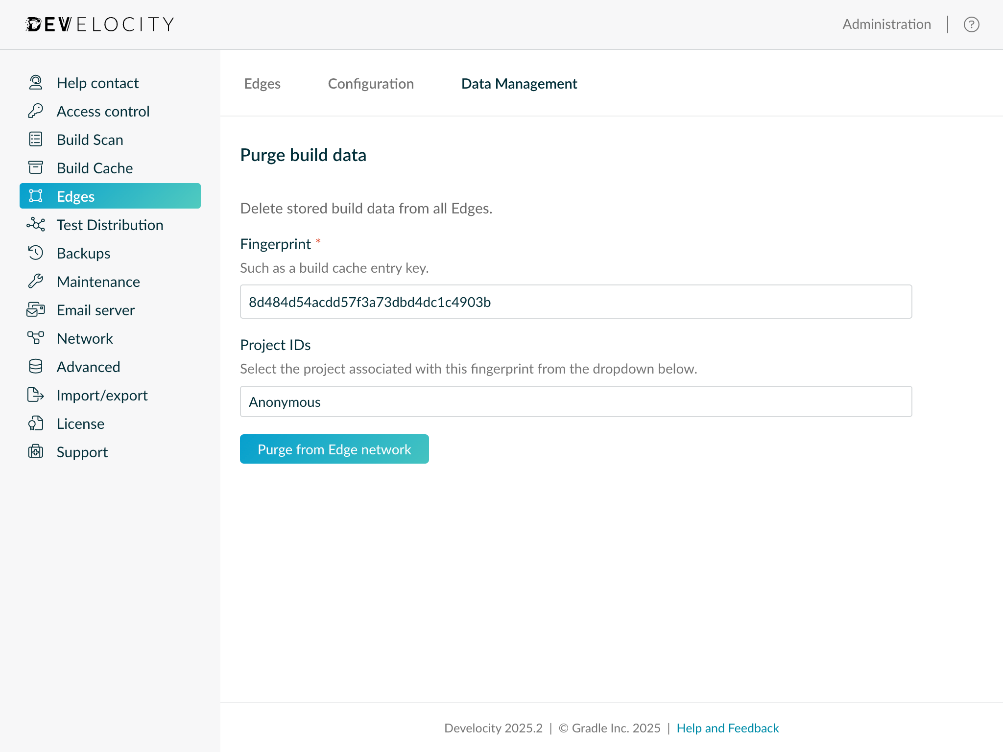 administration data management page