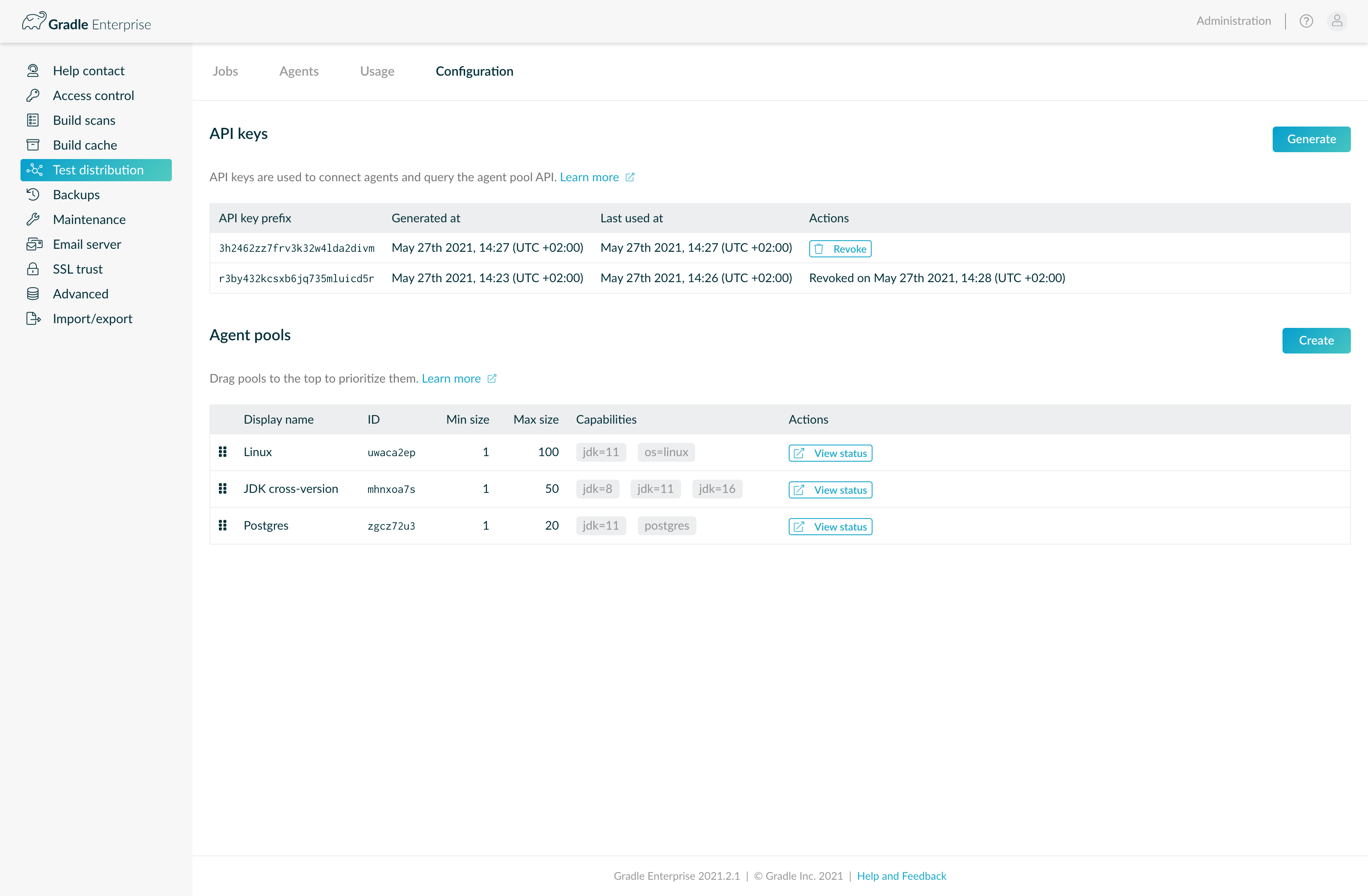 testdistribution configuration 2021.2