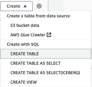 Creating a new table or view in the Athena Query Editor